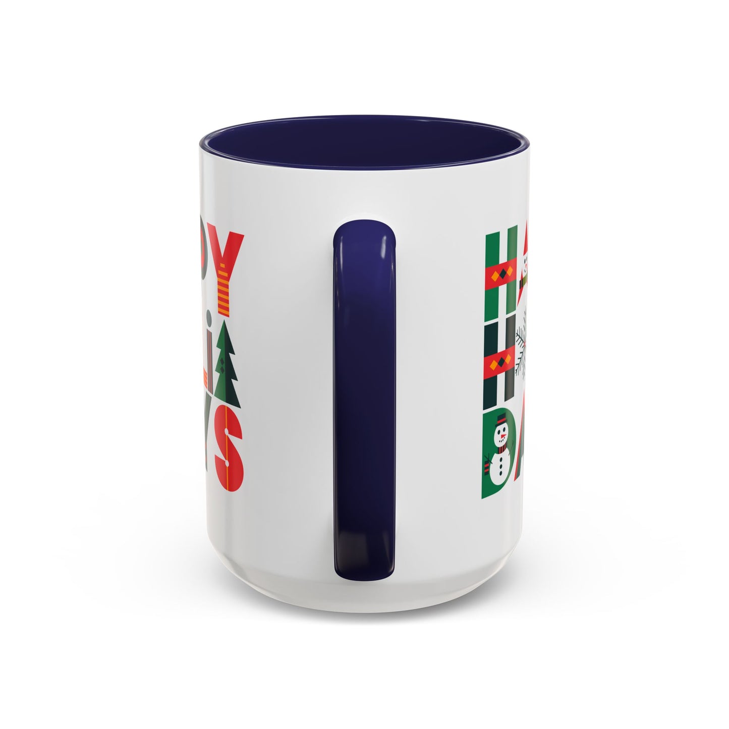 Christmas Mug - Happy Holidays Green Red & Blue Decorative Text