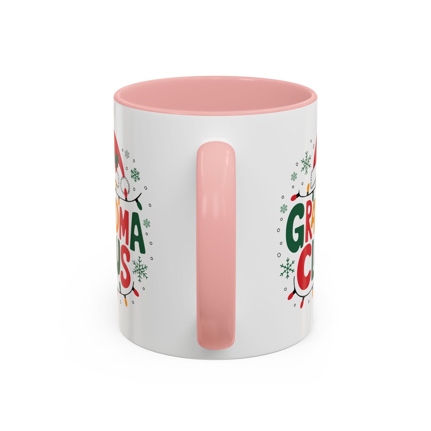 Christmas Mug - Grandma Claus Green Yellow & Red Text Hat Lights Stars