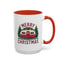 Christmas Mug - Merry Christmas Maroon Text Camper Trees