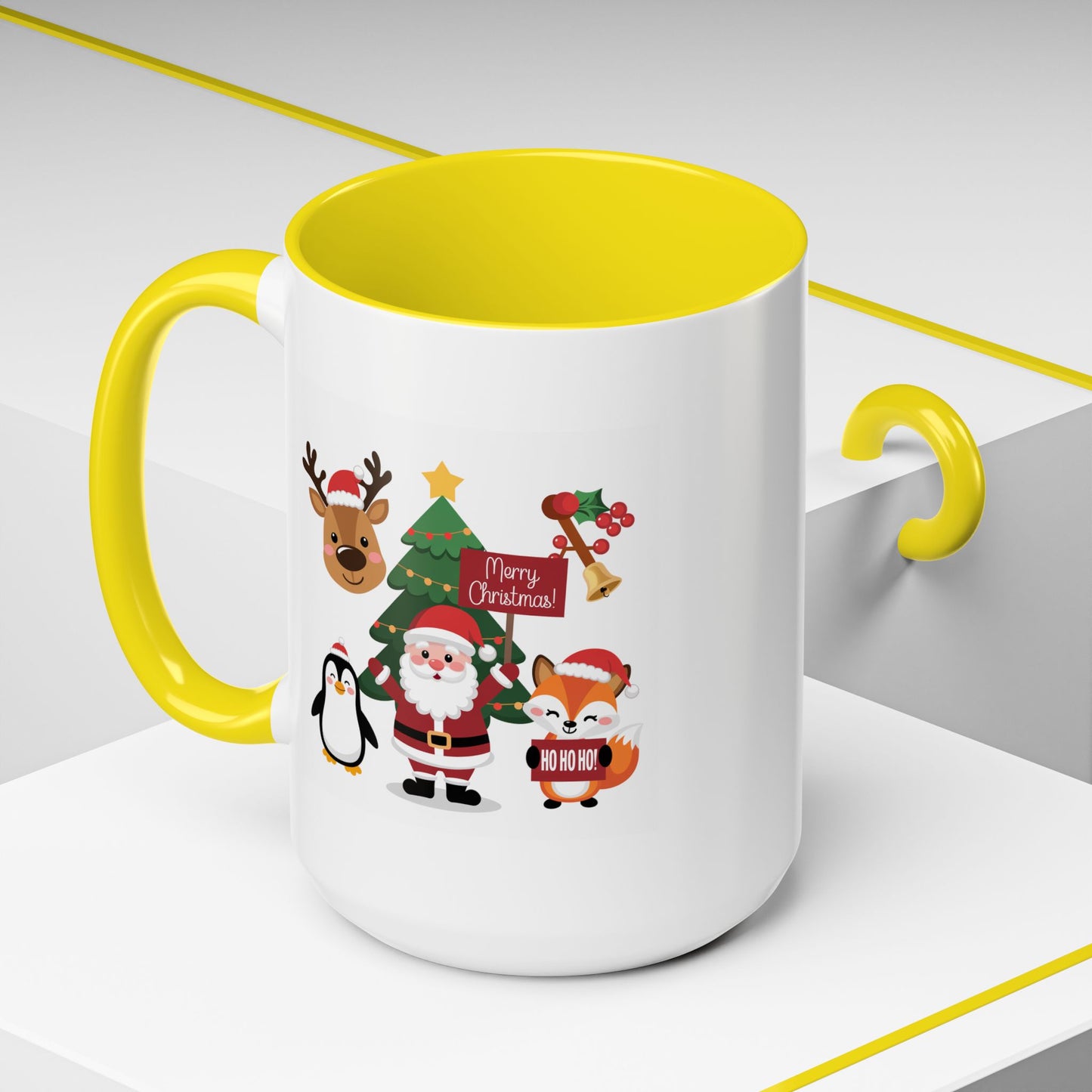 Christmas - Merry Christmas White Text Santa Reindeer Penguin Fox