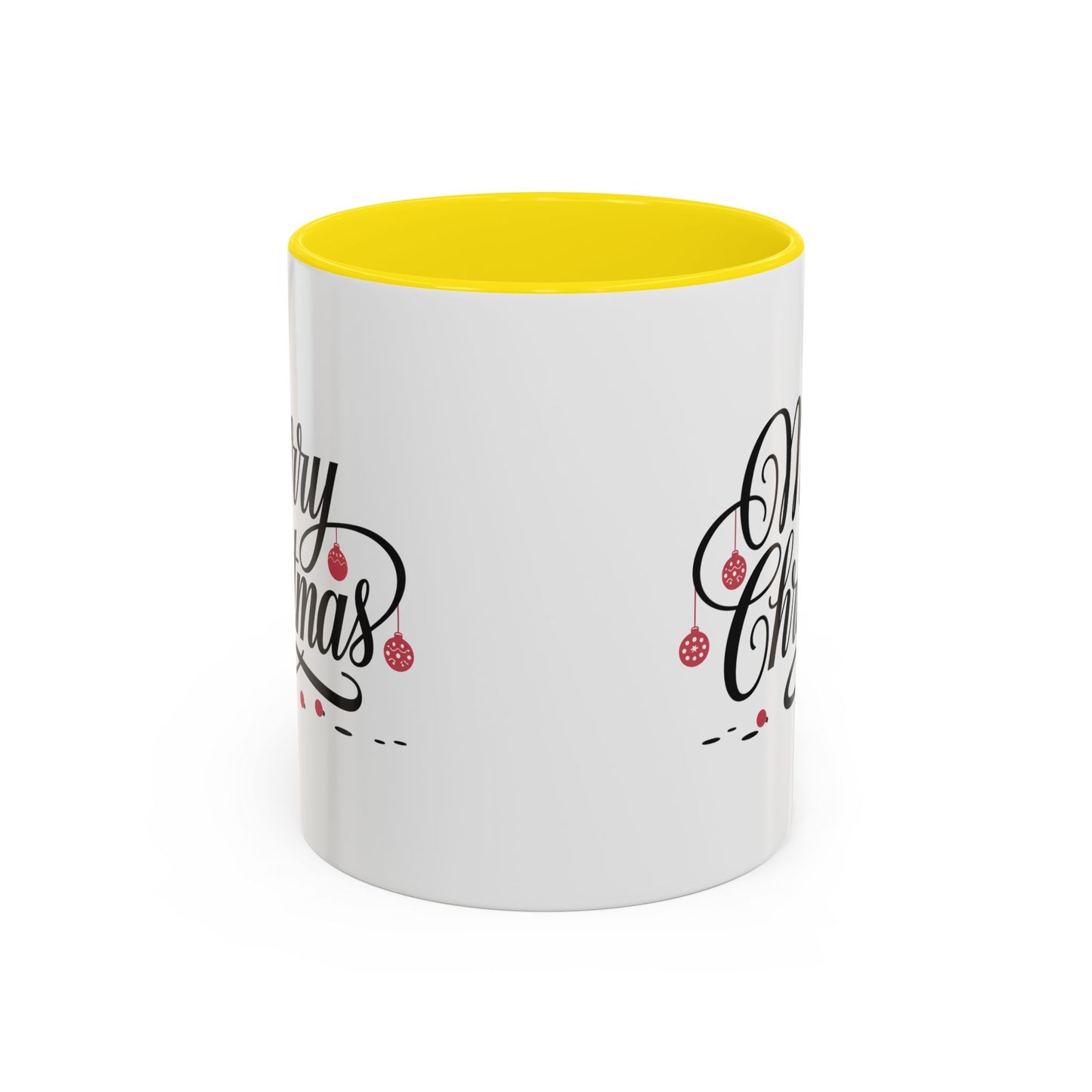 Christmas Mug - Merry Christmas Black Text Red Ornaments