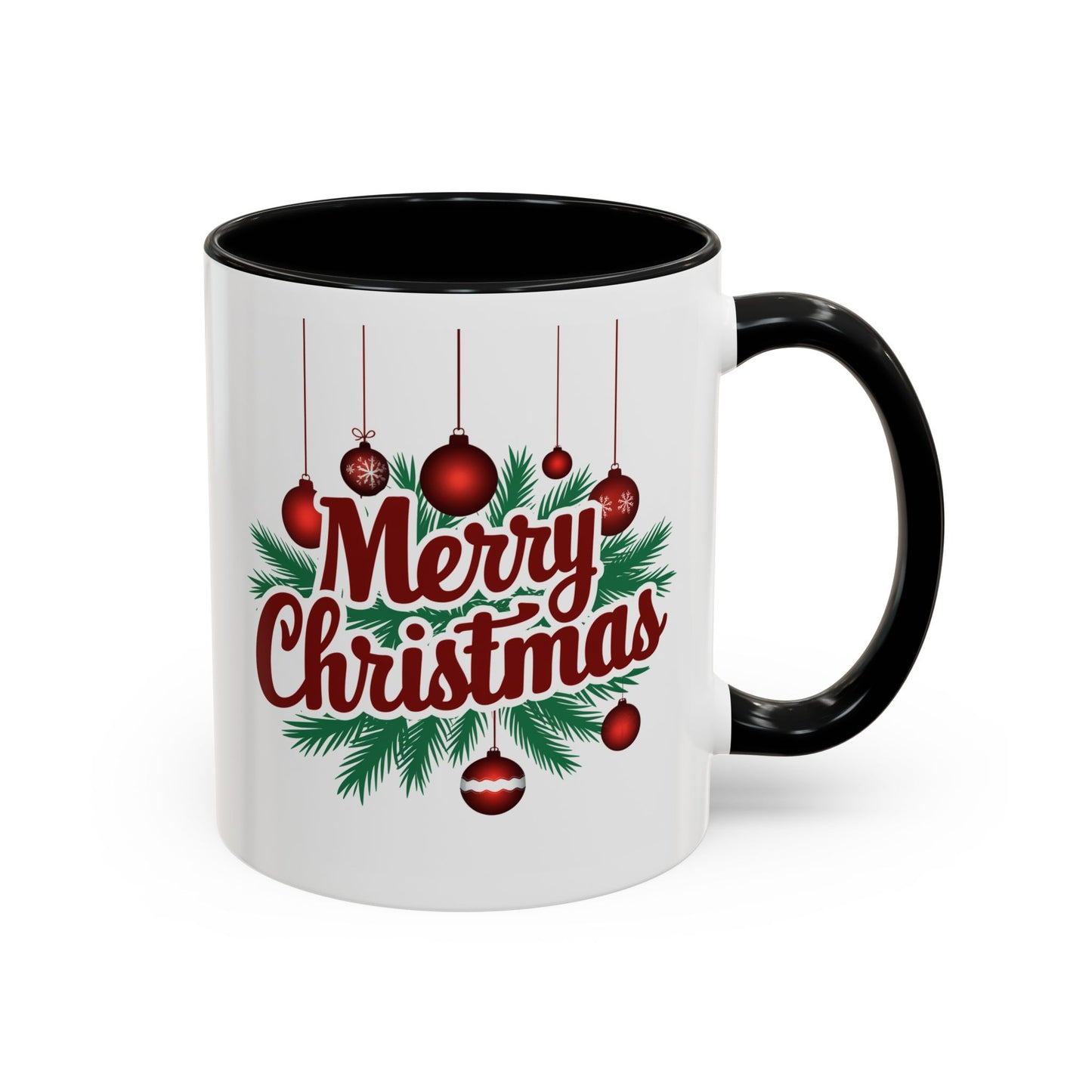 Christmas Mug - Merry Christmas Maroon Text Ornaments