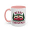 Christmas Mug - Merry Christmas Maroon Text Camper Trees