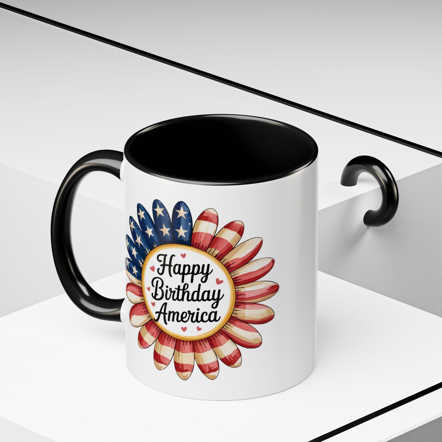 4th of July Mug - Happy Birthday America Sunflower