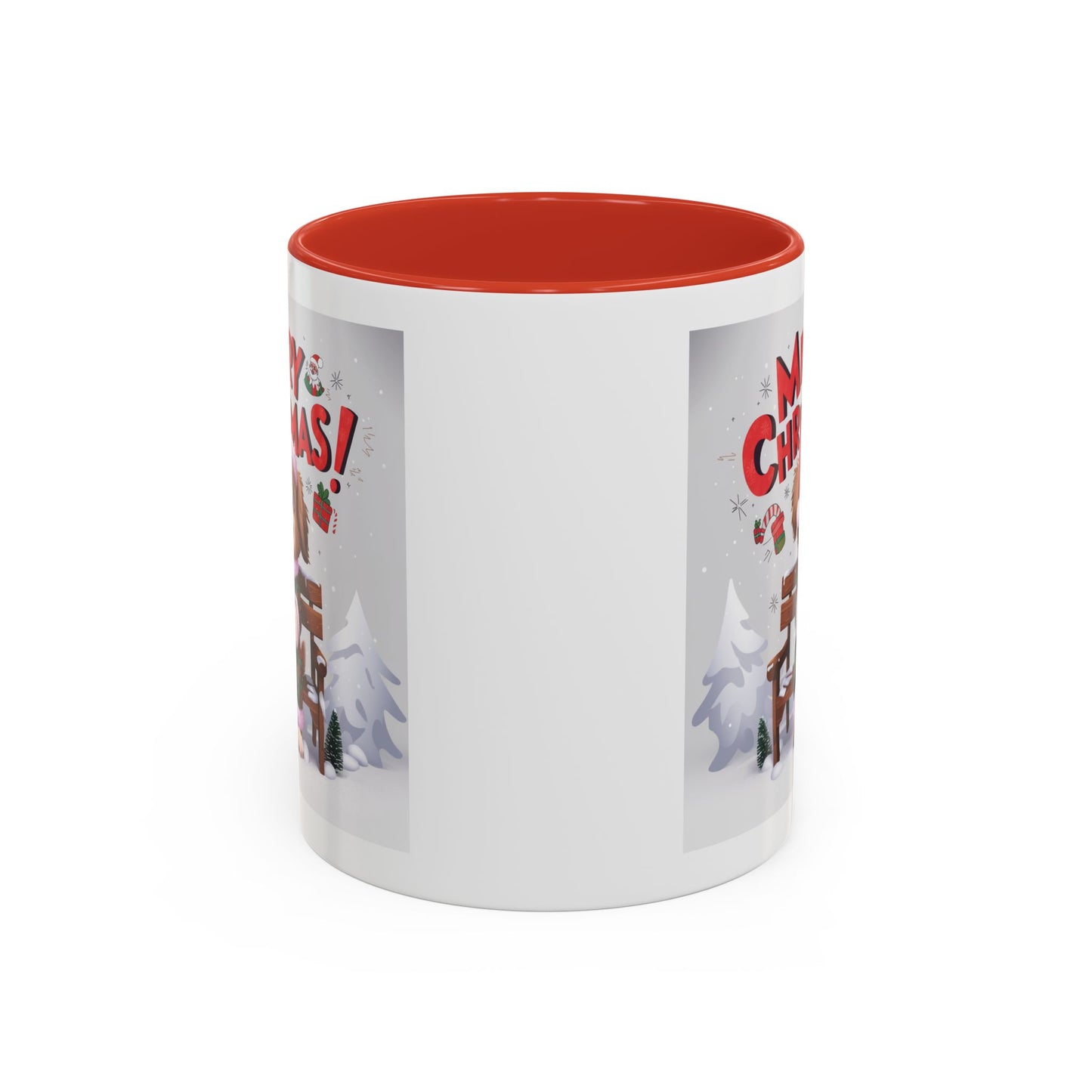 Christmas Mug - Merry Christmas Red Text Puppy Green & Red Top