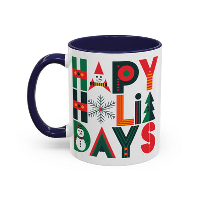 Christmas Mug - Happy Holidays Green Red & Blue Decorative Text