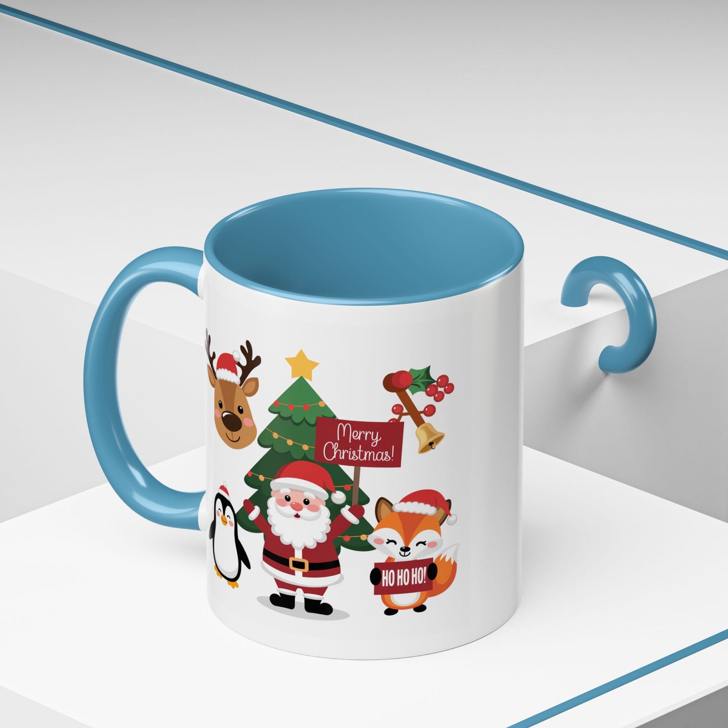 Christmas - Merry Christmas White Text Santa Reindeer Penguin Fox