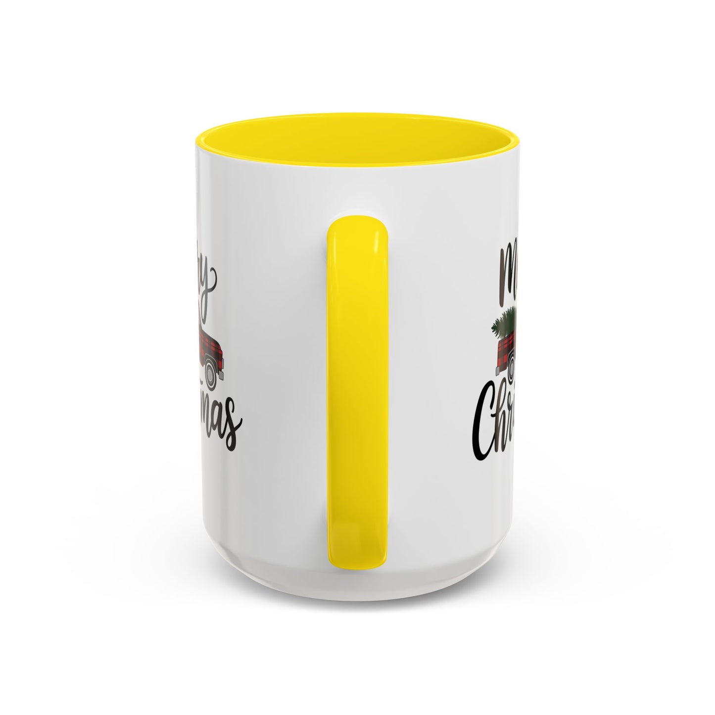 Christmas Mug - Merry Christmas Black Text Tartan Truck