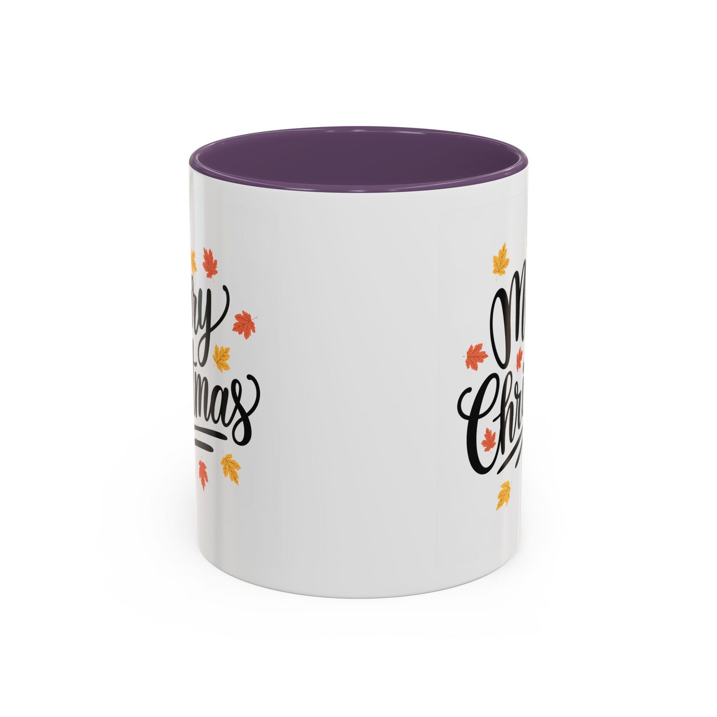 Christmas Mug - Merry Christmas Black Text Fall Leaves