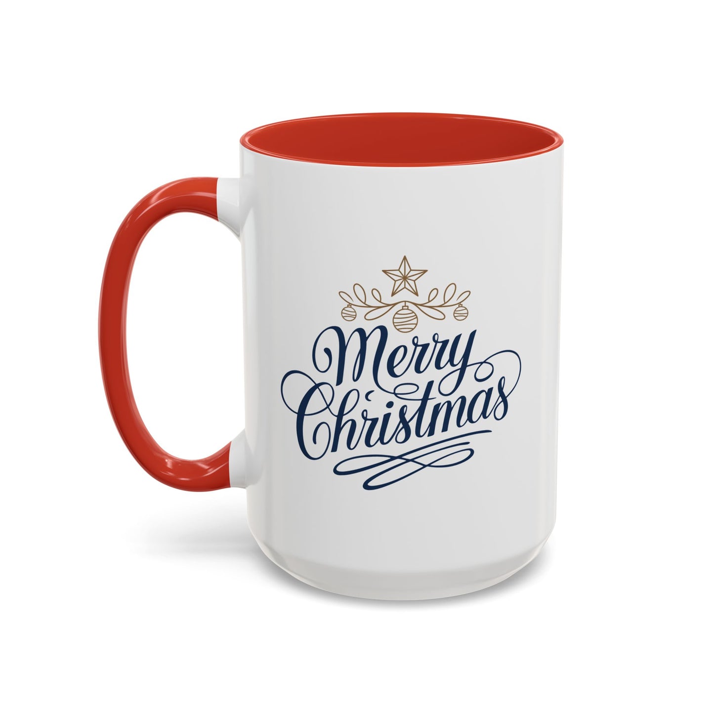 Christmas Mug - Merry Christmas Blue Text Gold Ornaments