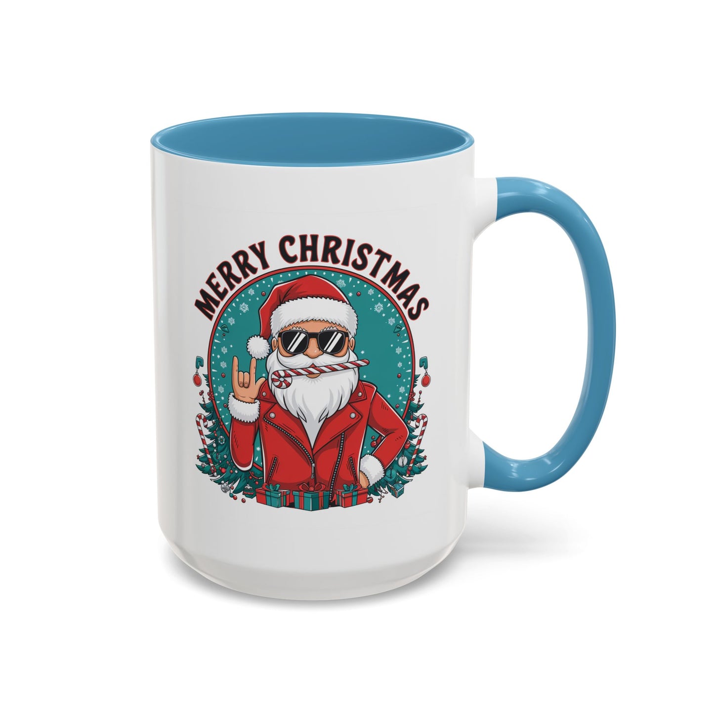 Christmas Mug - Merry Christmas Black & Red Text Cool Santa