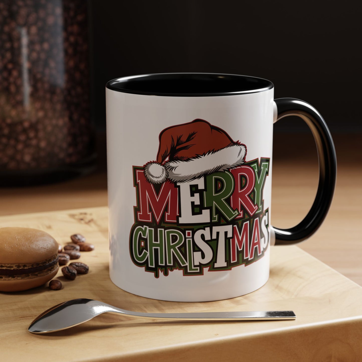 Christmas Mug - Merry Christmas Red Green & White Graffiti Hat