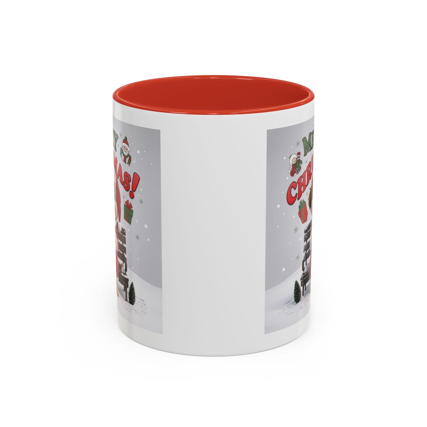 Christmas Mug - Merry Christmas Red Text Puppy Red Top