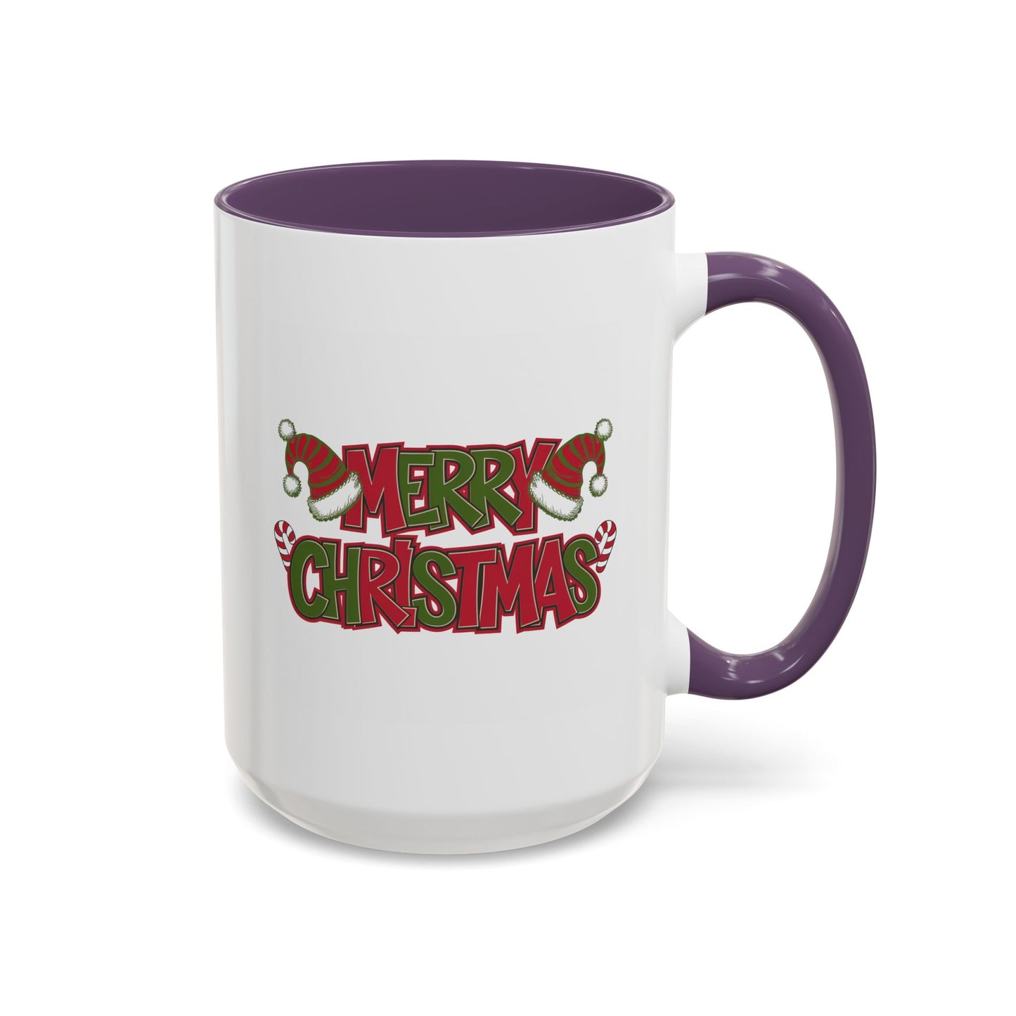 Christmas Mug - Merry Christmas Red & Green Text Hats Candy Canes