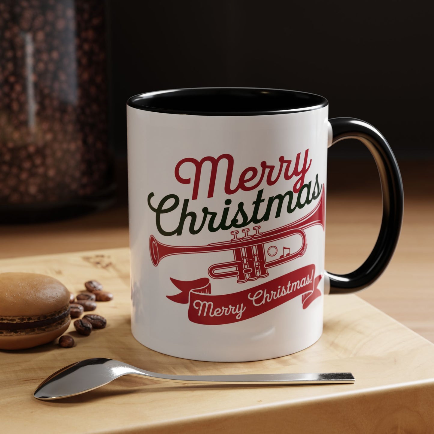 Christmas Mug - Red & Green Text Trumpet