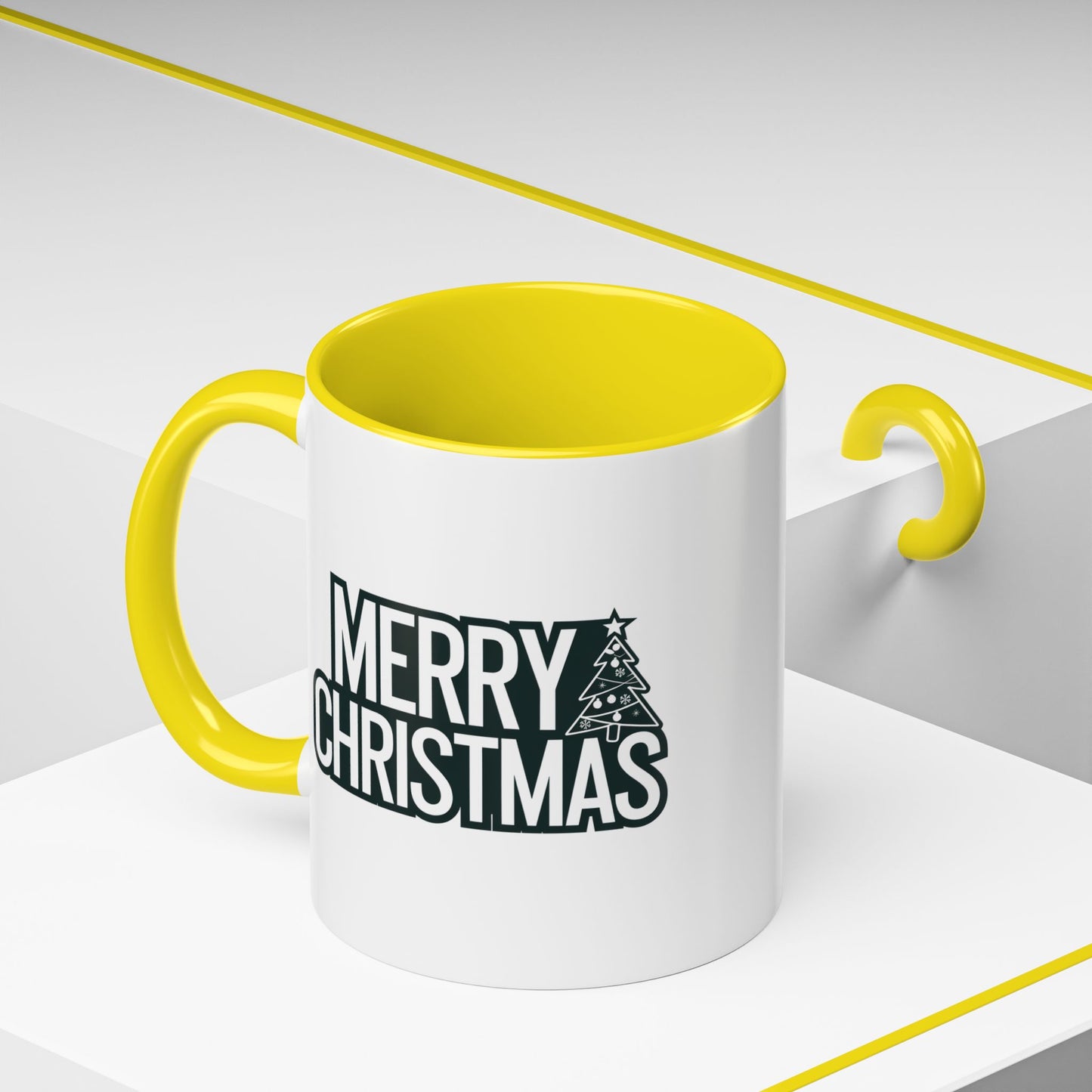 Christmas Mug - Merry Christmas White & Black Text Tree