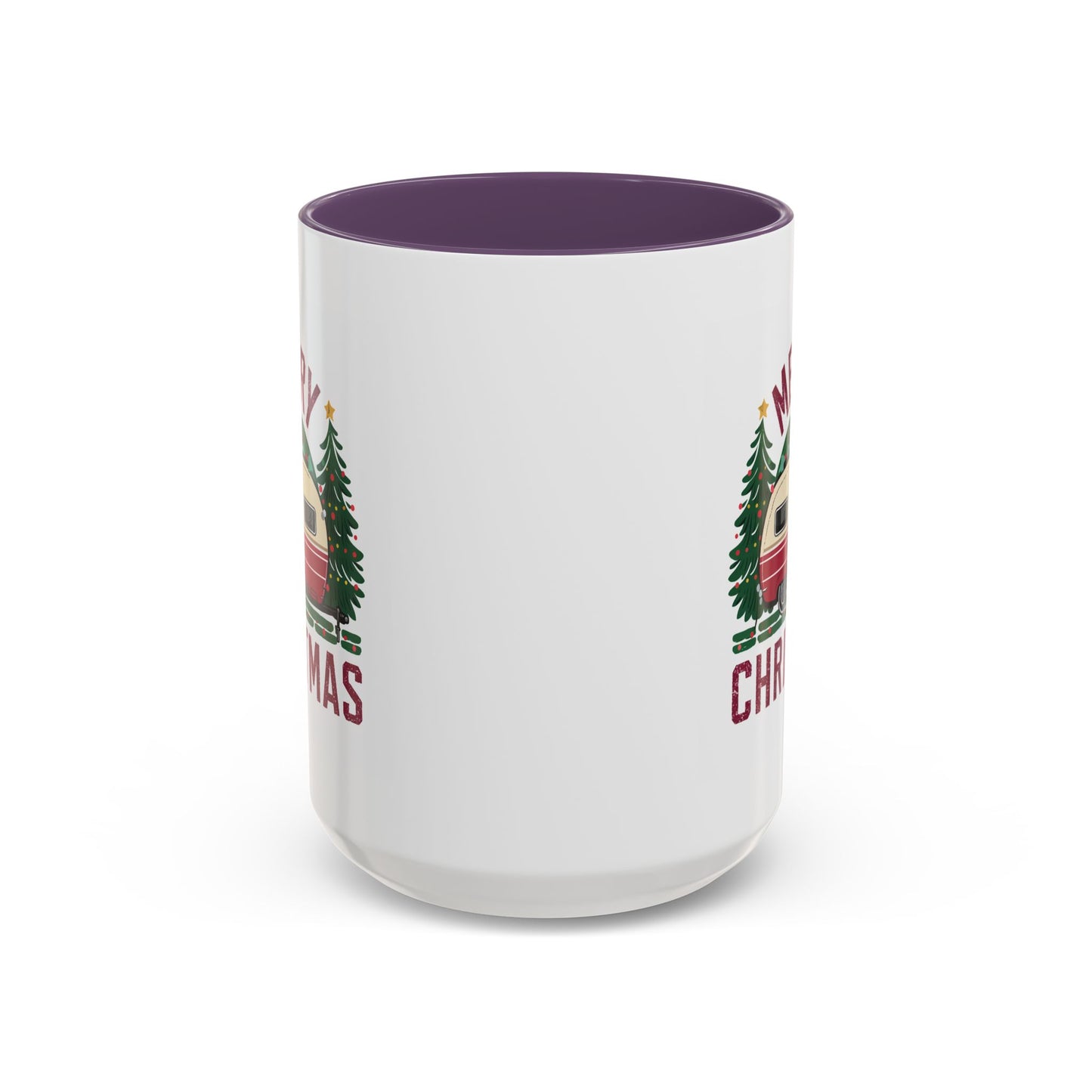Christmas Mug - Merry Christmas Maroon Text Camper Trees