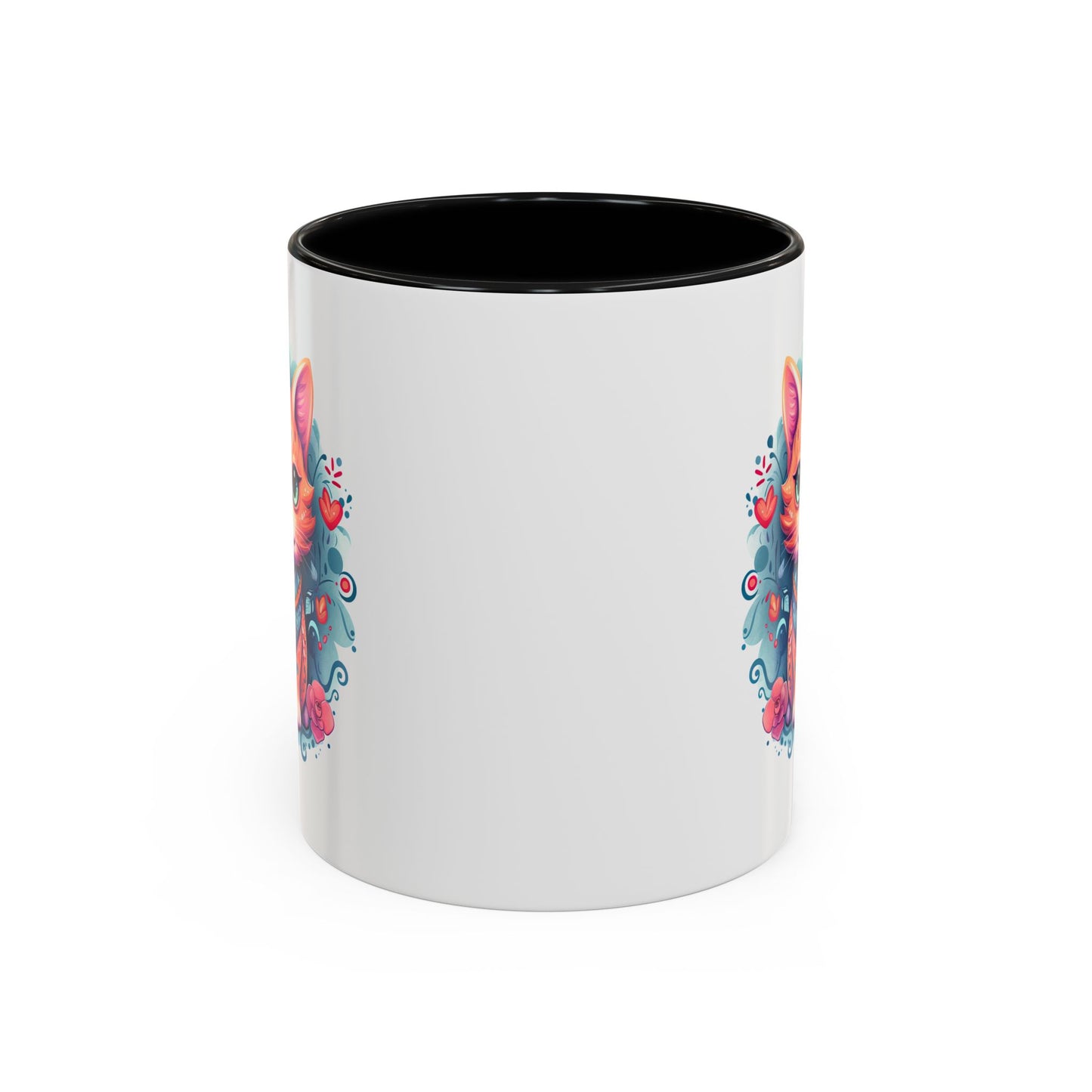 Animal  - Mystic Cat Turquoise & Coral Flowers