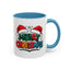 Christmas Mug - Merry Christmas Green Red Yellow and Blue Text Red Hats