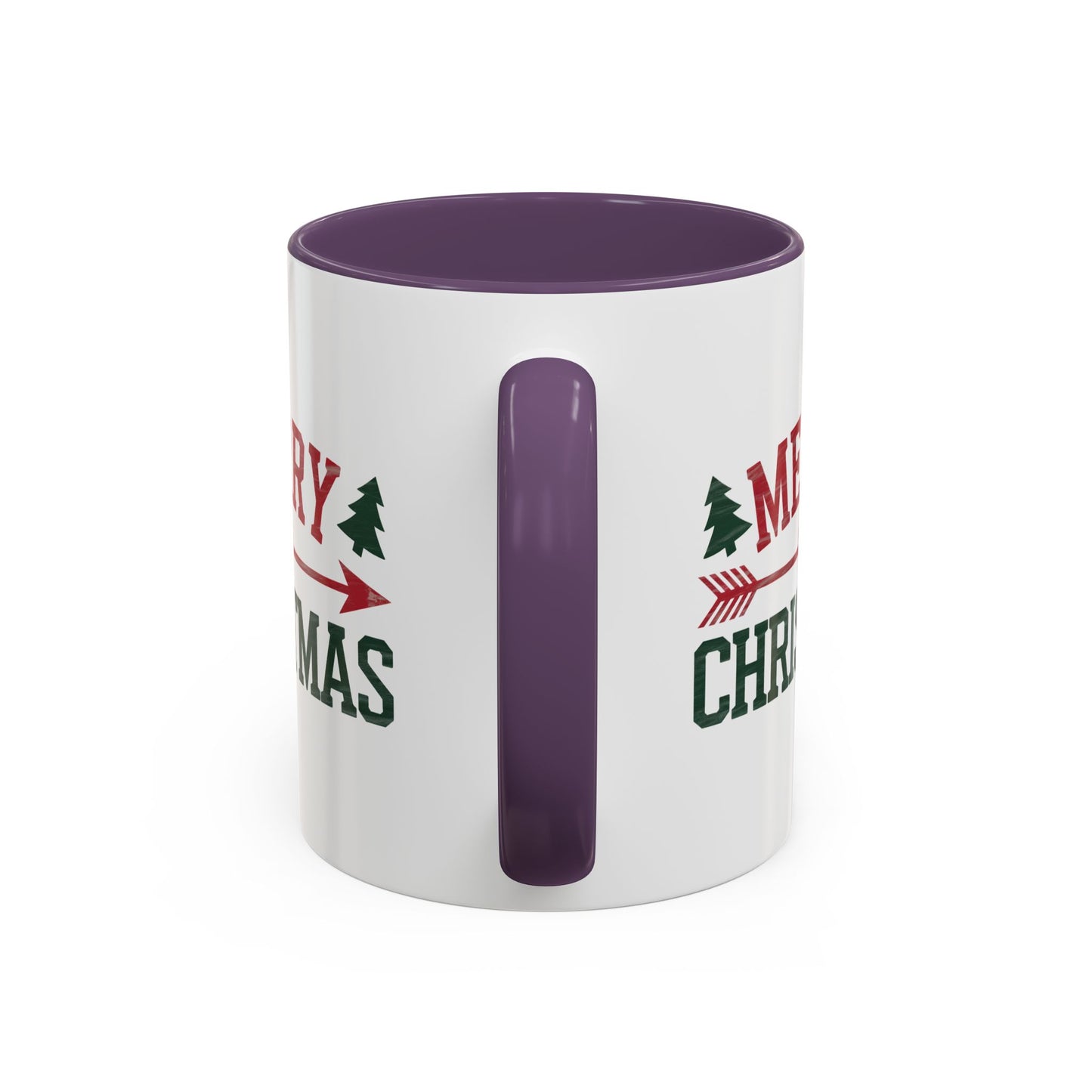 Christmas Mug - Merry Christmas Red & Green Text Heart Arrow Trees
