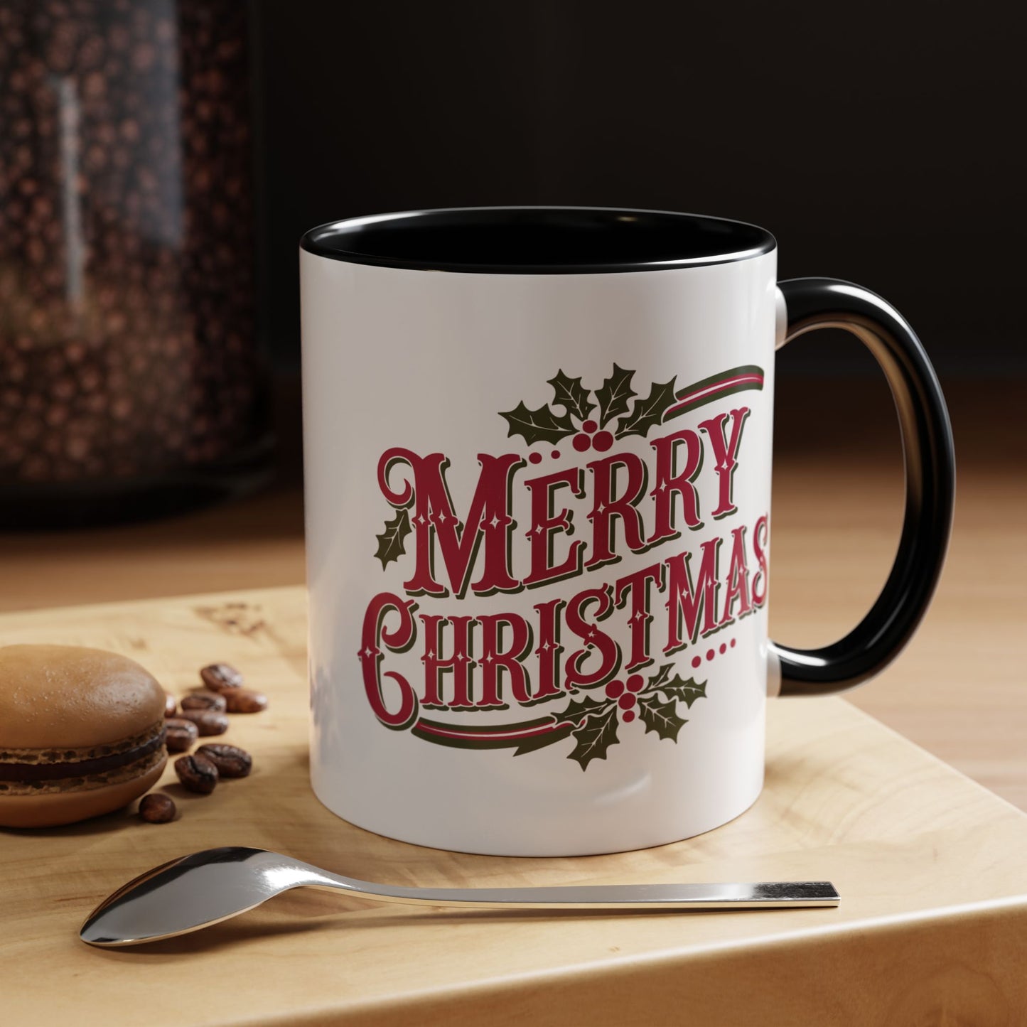 Christmas Mug - Merry Christmas Maroon & Green Text Decorations