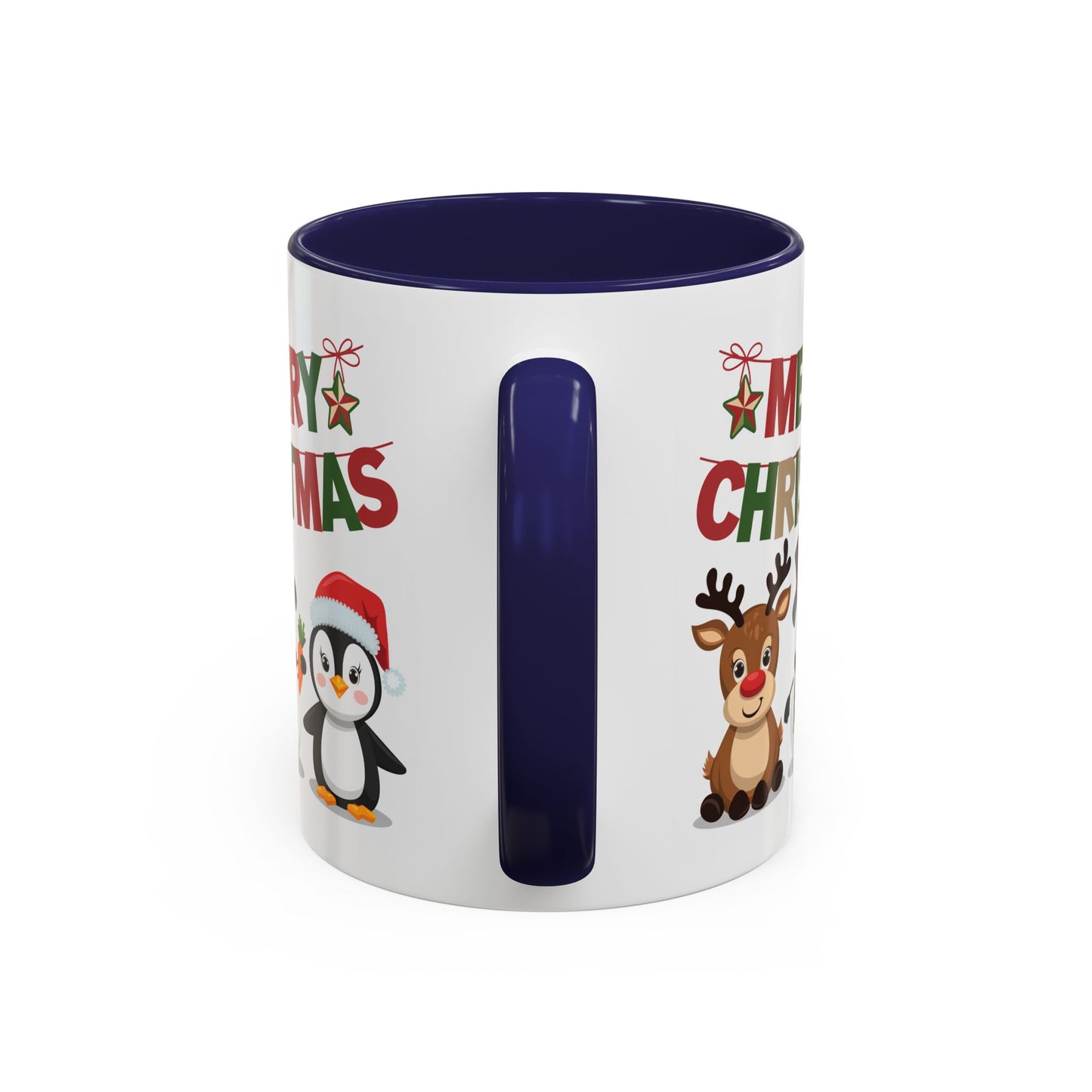 Christmas Mug - Red Green & Gold Text Reindeer Snowman Penguin