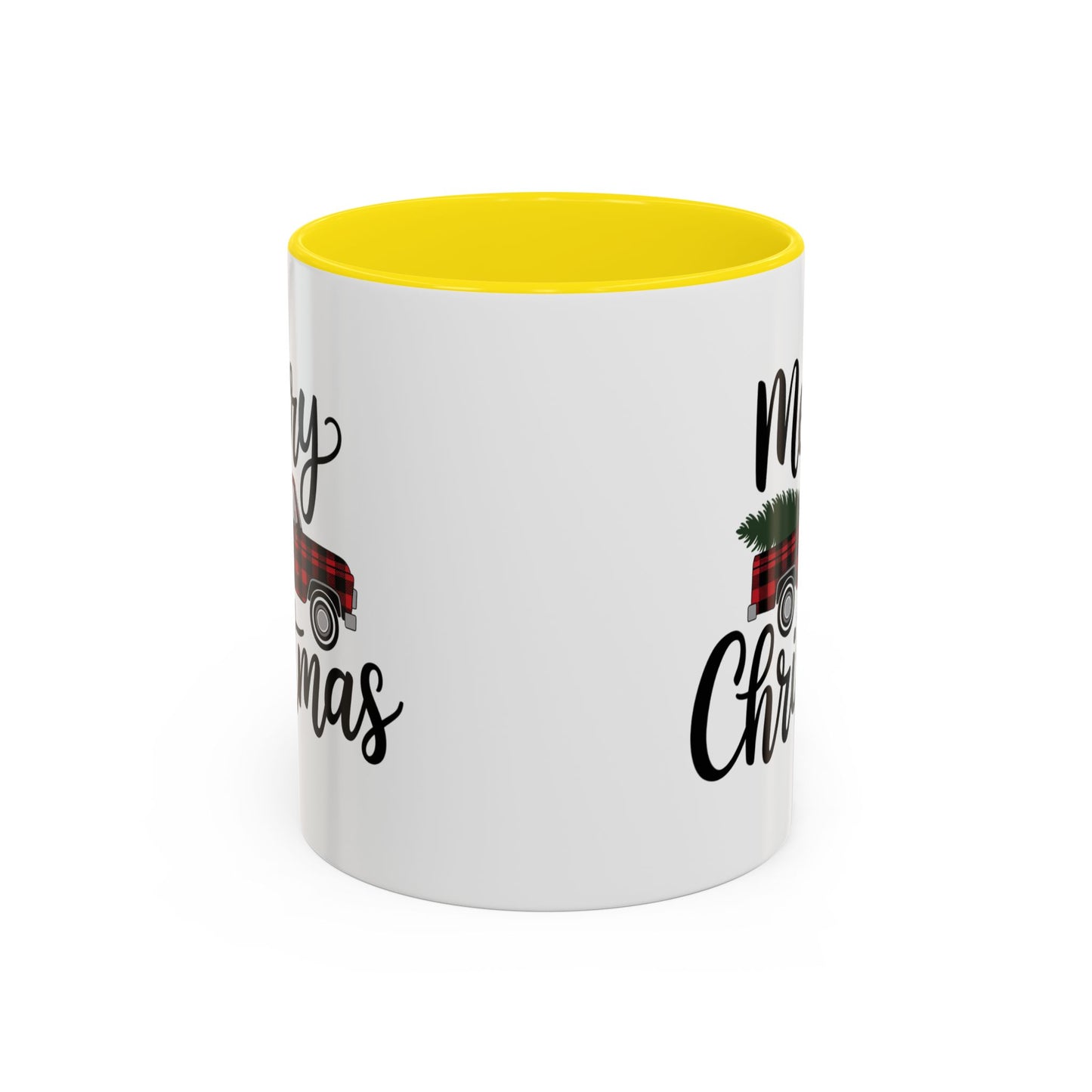 Christmas Mug - Merry Christmas Black Text Tartan Truck