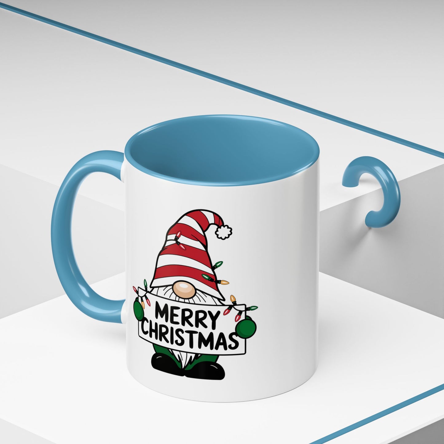 Christmas Mug - Merry Christmas Black Text Gnome Lights