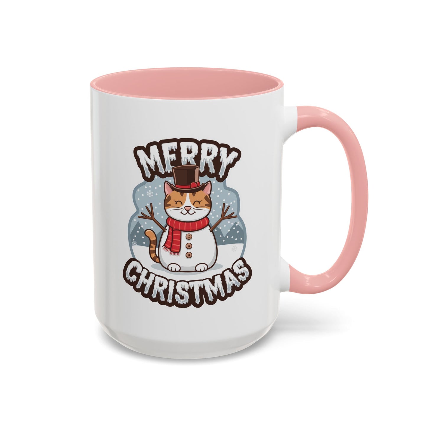 Christmas Mug - Merry Christmas Black & White Text Snowman Cat