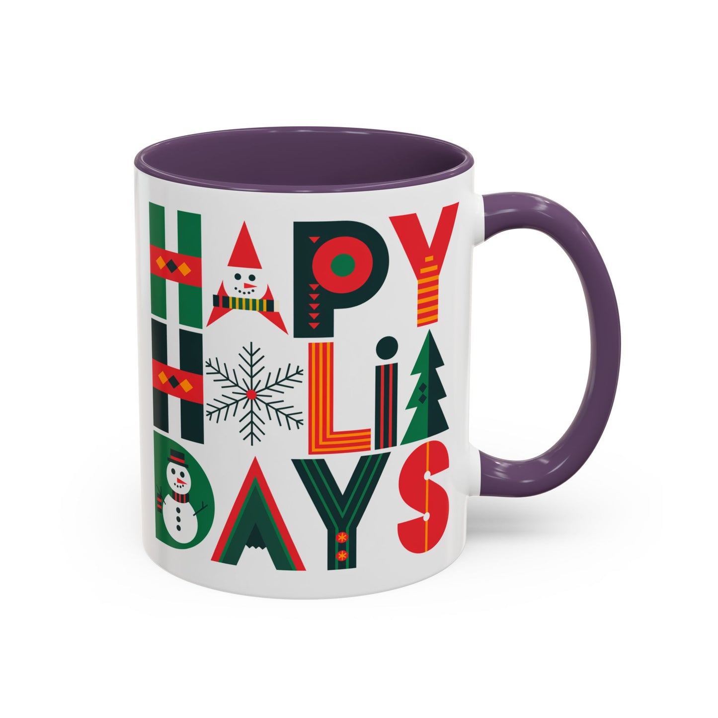 Christmas Mug - Happy Holidays Green Red & Blue Decorative Text