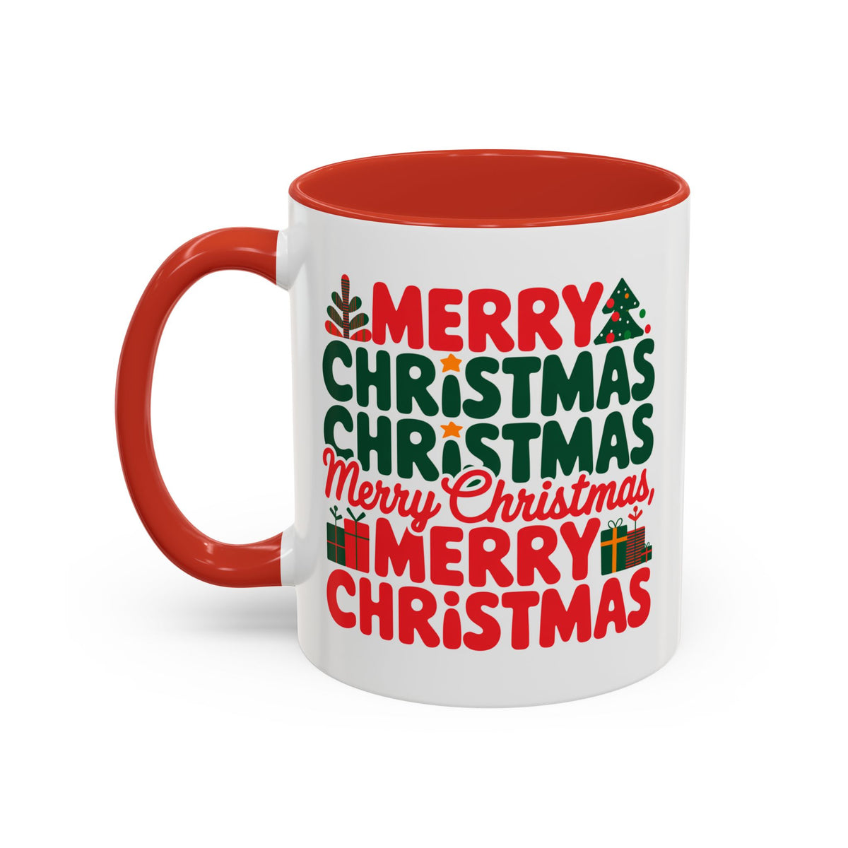 Christmas - Merry Christmas Red & Green Text Trees Presents Candles