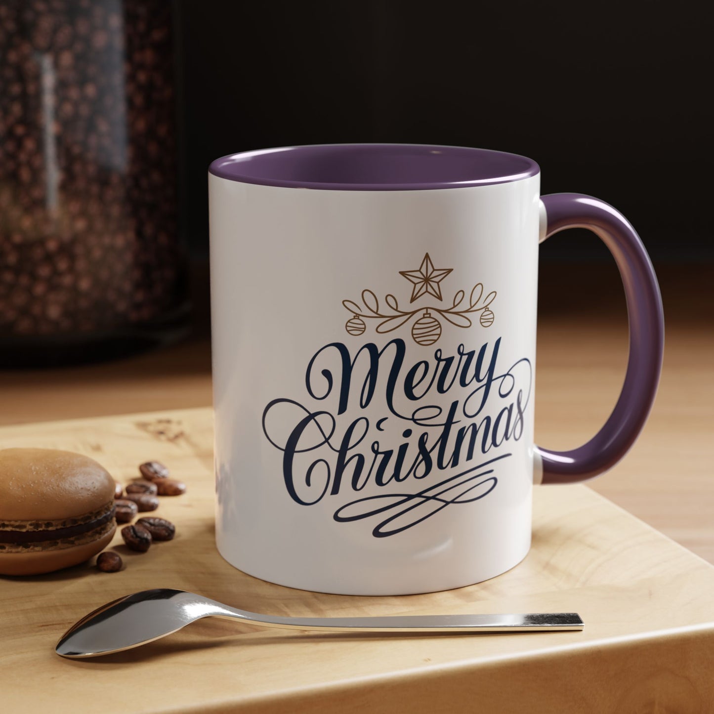Christmas Mug - Merry Christmas Blue Text Gold Ornaments