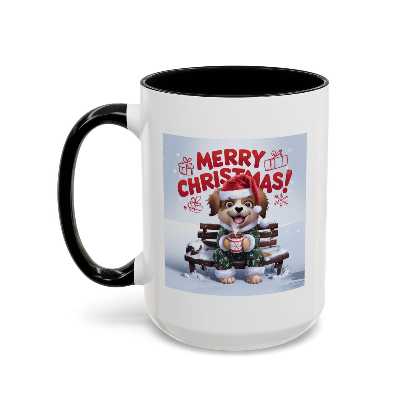Christmas Mug - Merry Christmas Red Text Puppy Green Top 2