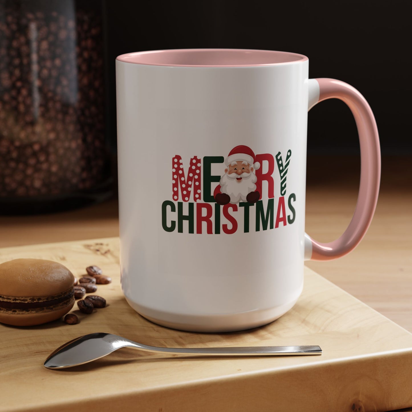Christmas Mug - Merry Christmas Green & Red Text Santa