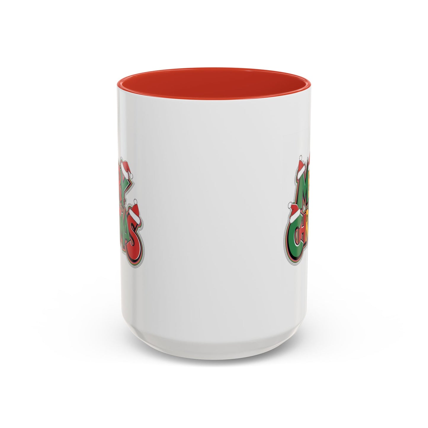 Christmas Mug - Merry Christmas Green Yellow & Red Text Hats