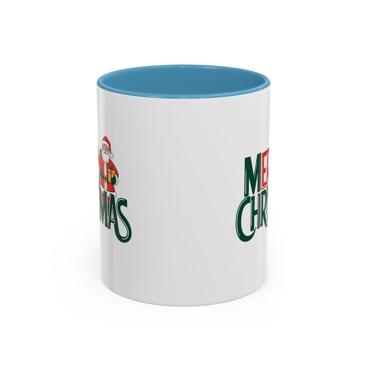 Christmas Mug - Merry Christmas Green & Red Text Santa Present