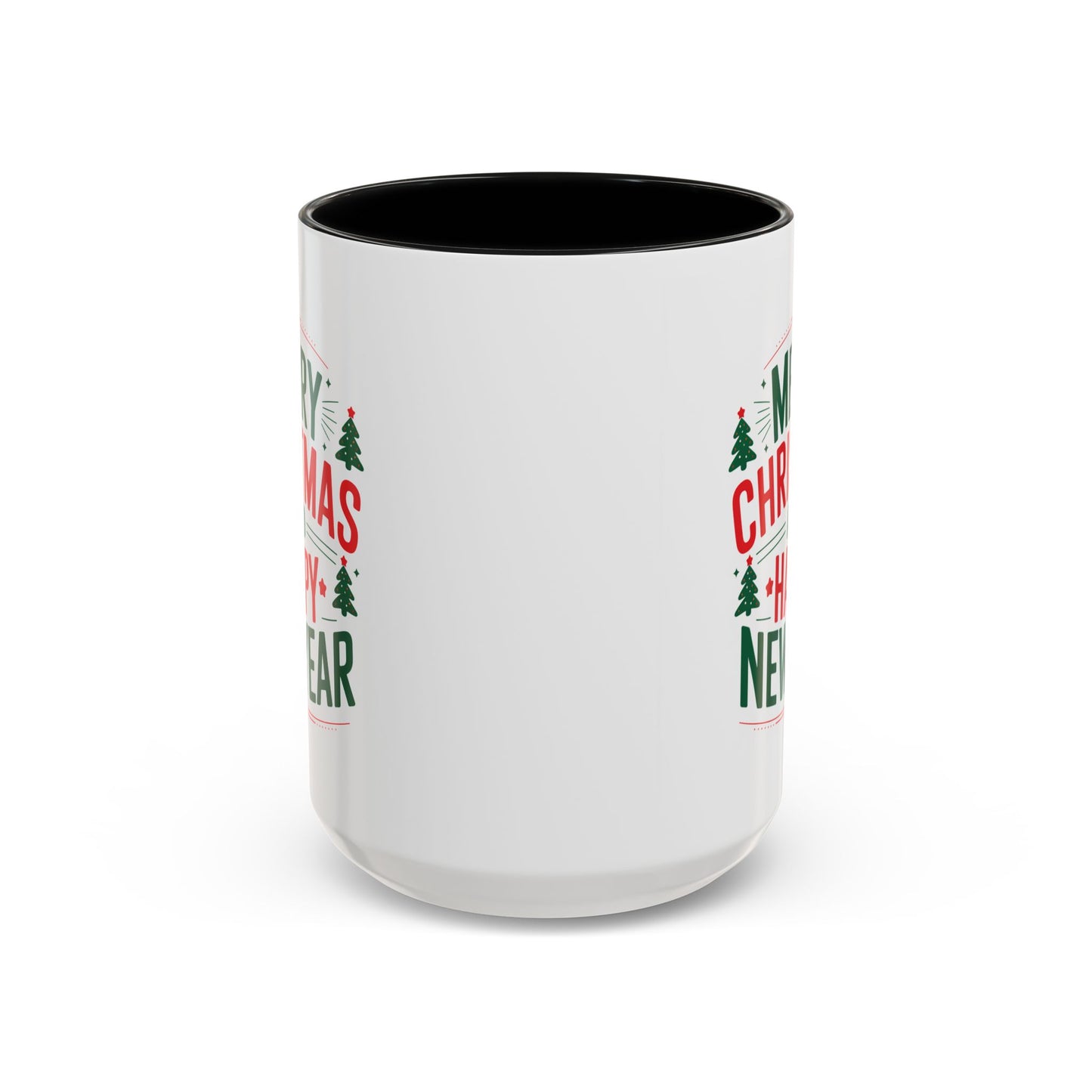 Christmas Mug - Merry Christmas and a Happy New Year Green & Red Text Trees Stars