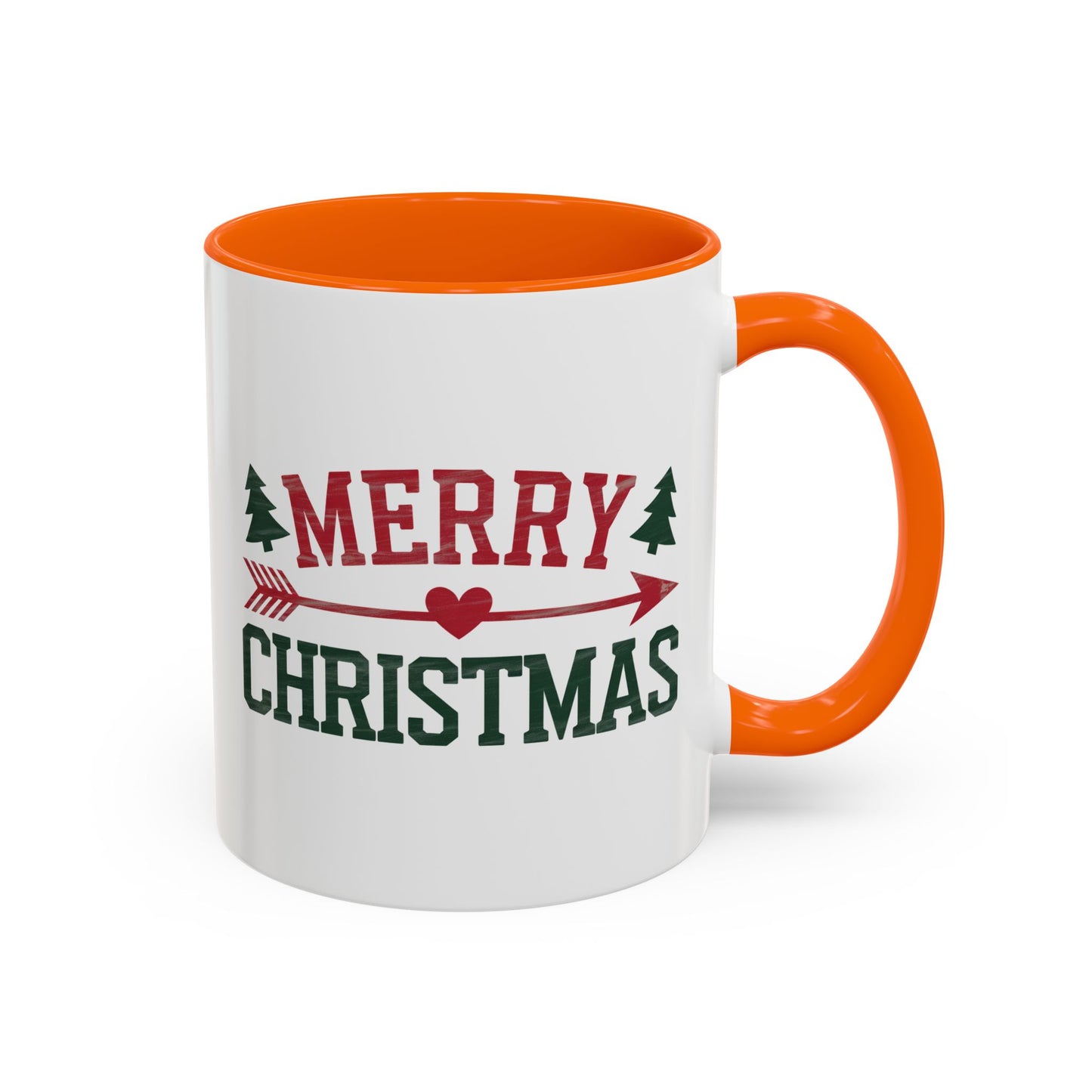 Christmas Mug - Merry Christmas Red & Green Text Heart Arrow Trees