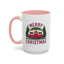 Christmas Mug - Merry Christmas Maroon Text Camper Trees