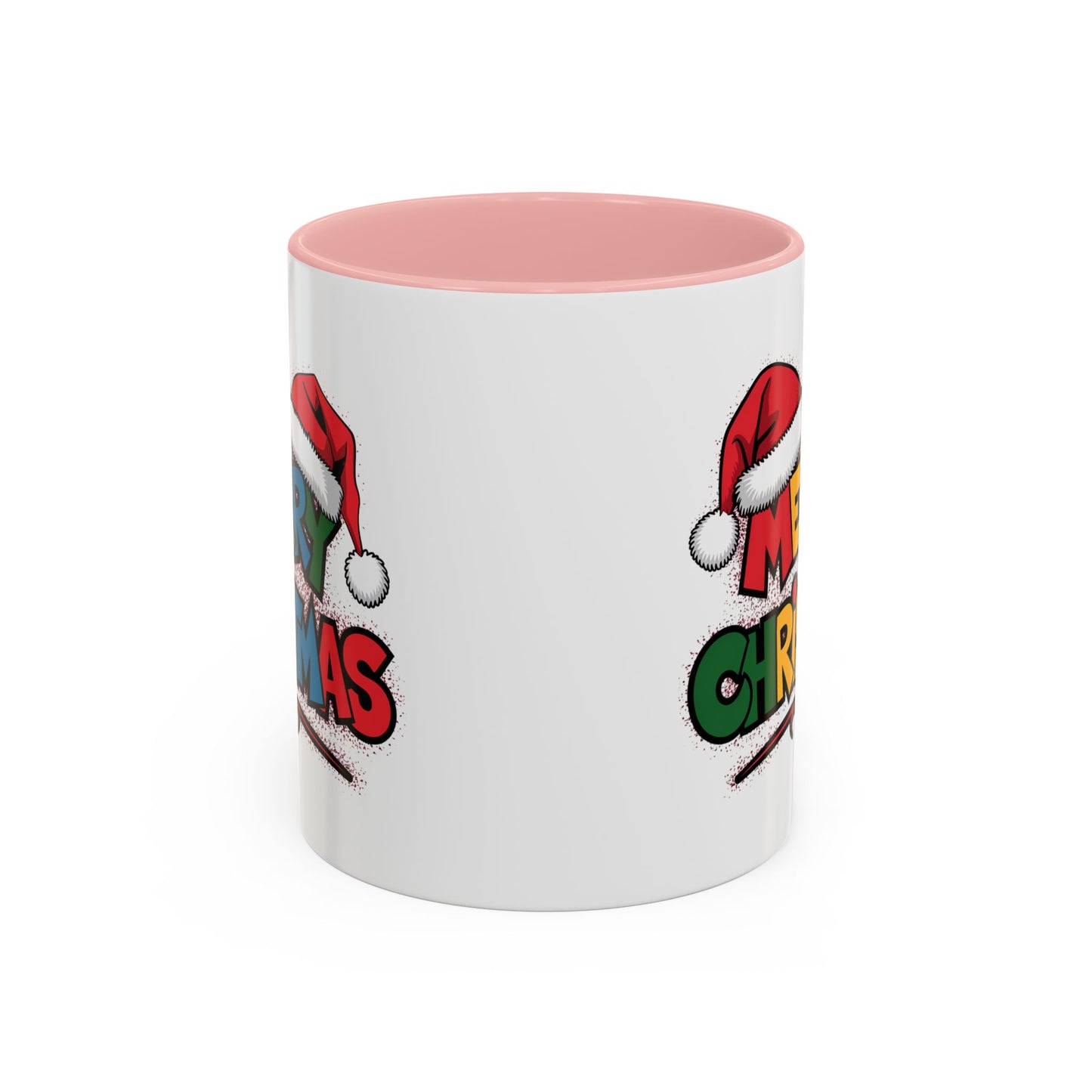 Christmas Mug - Merry Christmas Red Yellow & Blue Text Red Hats