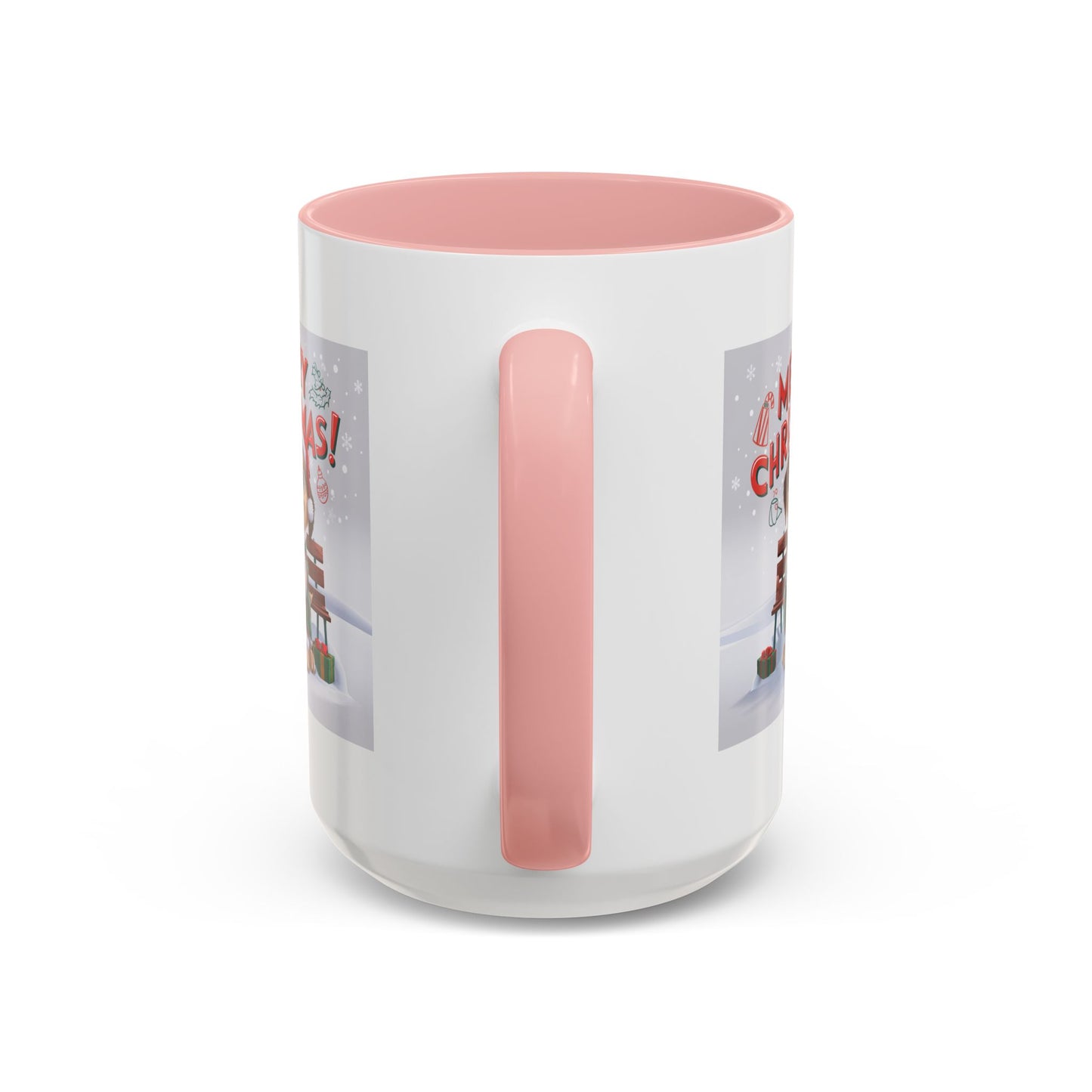 Christmas Mug - Merry Christmas Red Text Puppy Green Top