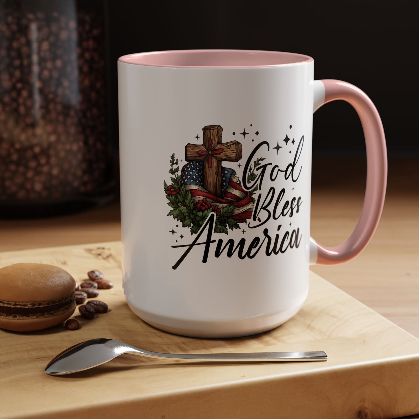 4th of July Mug - God Bless America Cross Flag