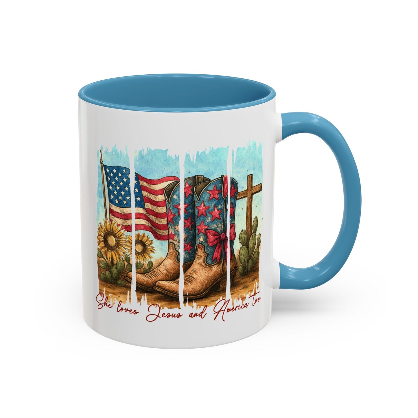 4th of July Mug - She Loves Jesus & America Too Boots