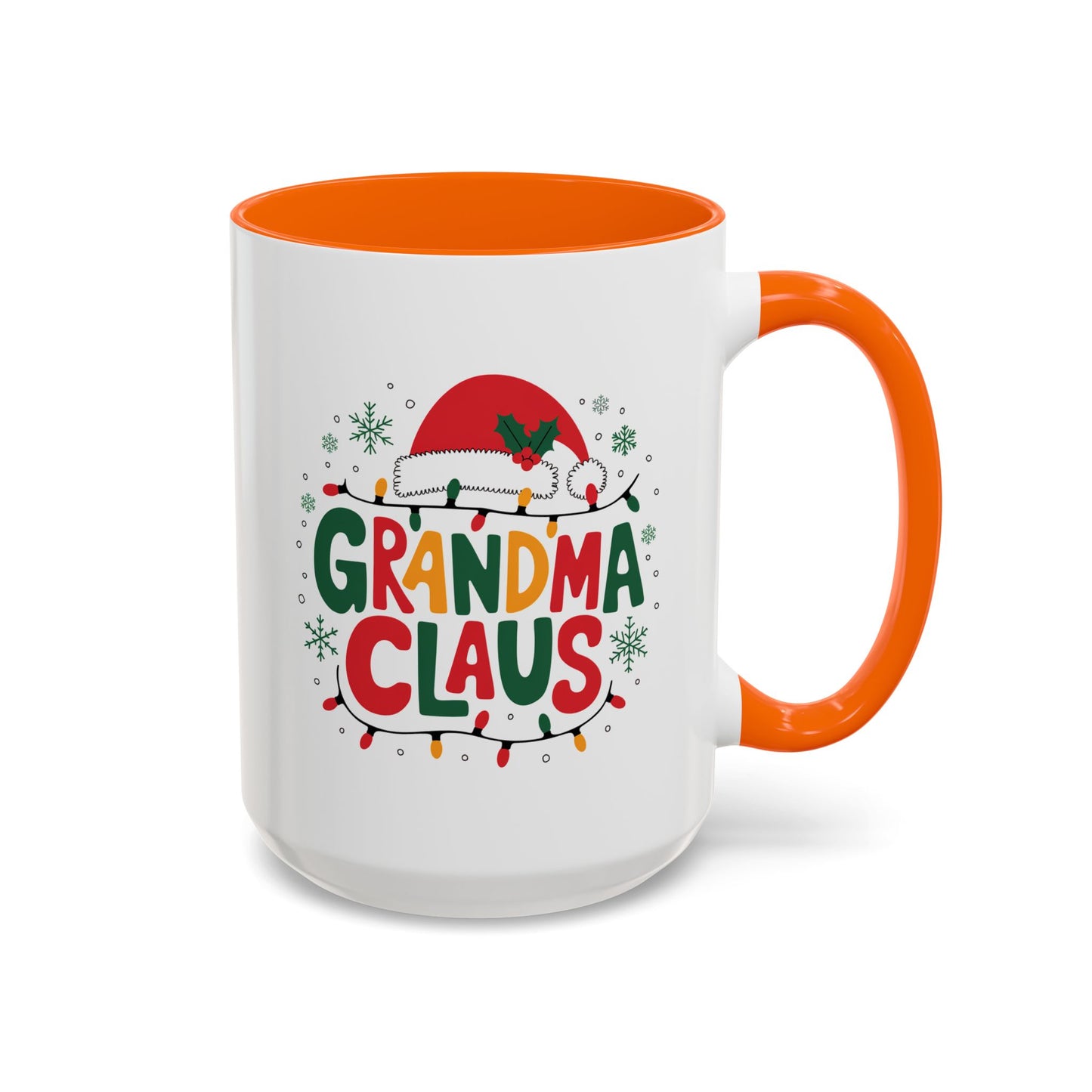 Christmas Mug - Grandma Claus Green Yellow & Red Text Hat Lights Stars