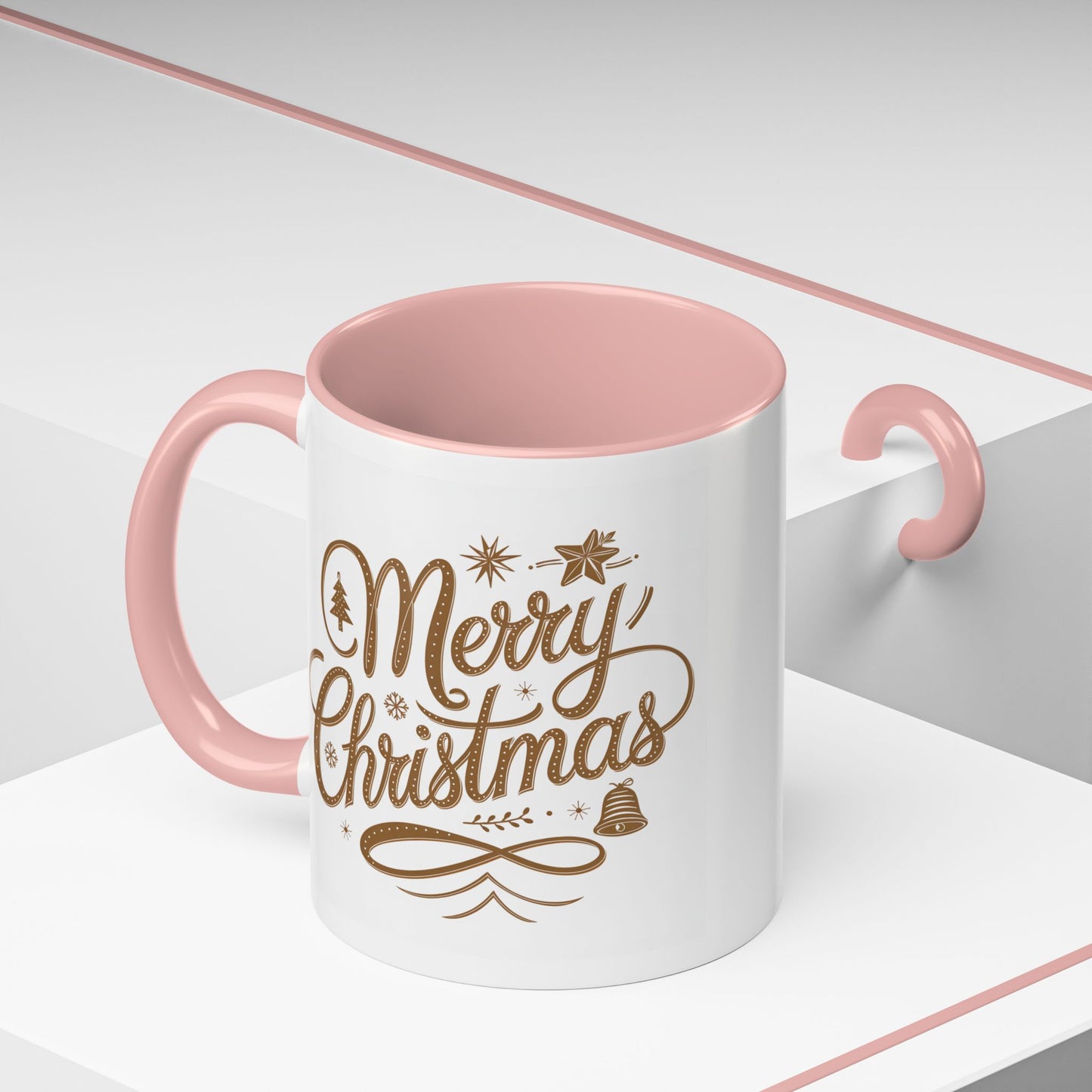 Christmas Mug - Merry Christmas Gold Text Tree Star Ornaments