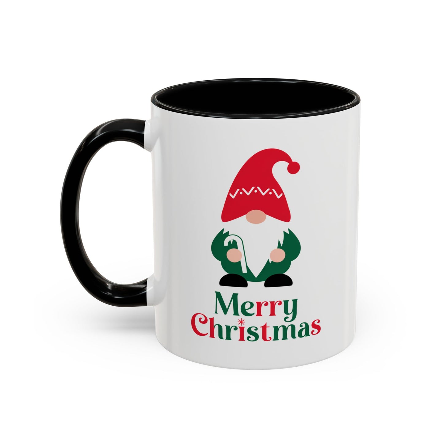 Christmas Mug - Merry Christmas Green & Red Text Gnome Candy Cane