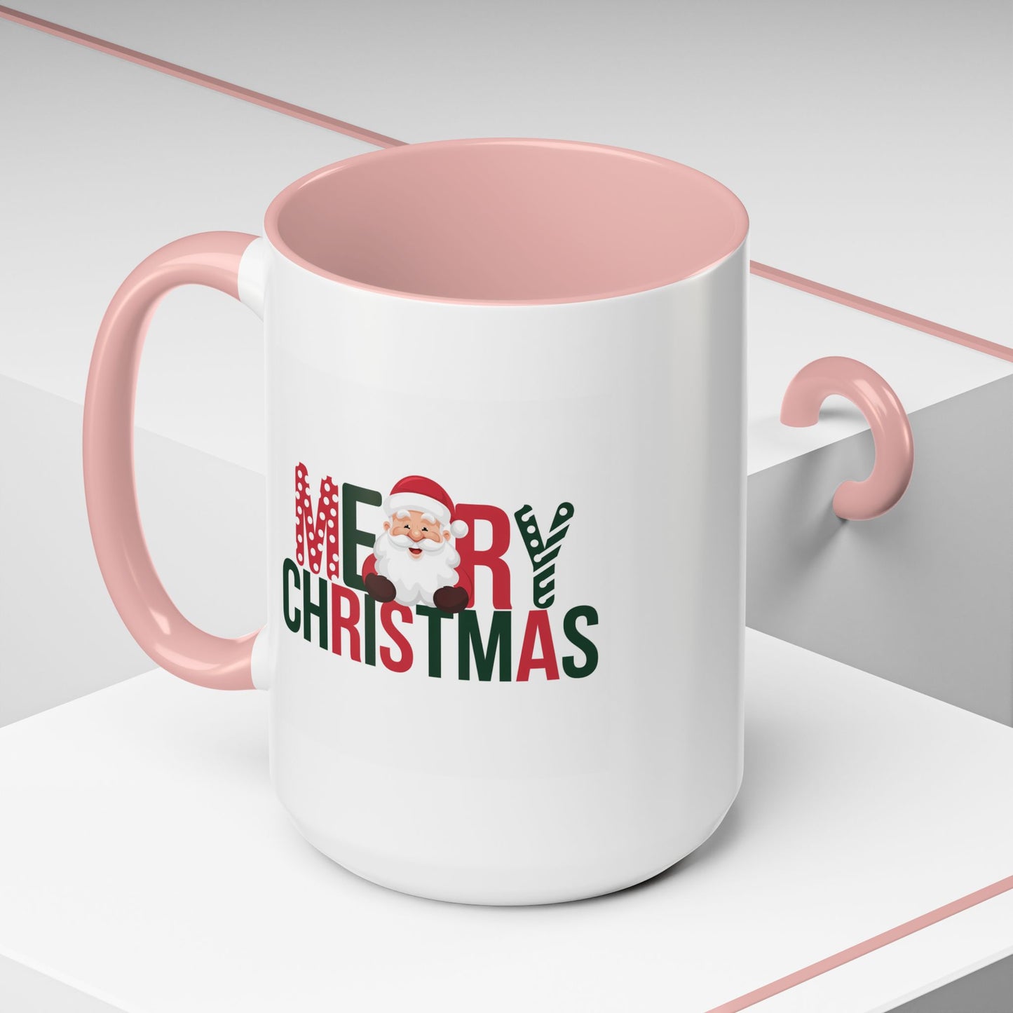 Christmas Mug - Merry Christmas Green & Red Text Santa