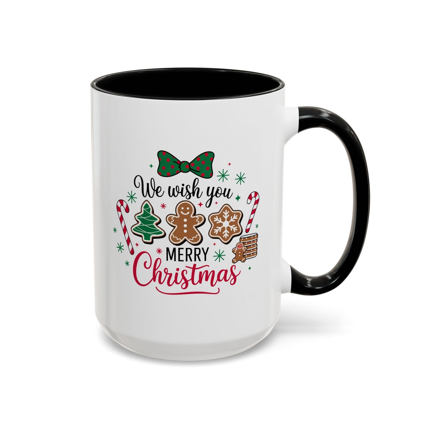 Christmas Mug - We Wish You a Merry Christmas Black & Red Text Cookies & Candy