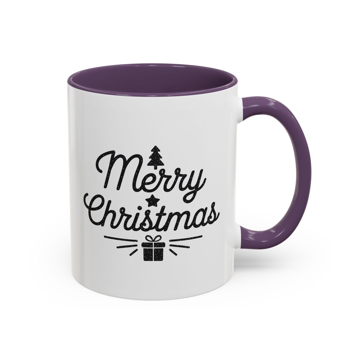 Christmas Mug - Merry Christmas Black Text Tree Star Present