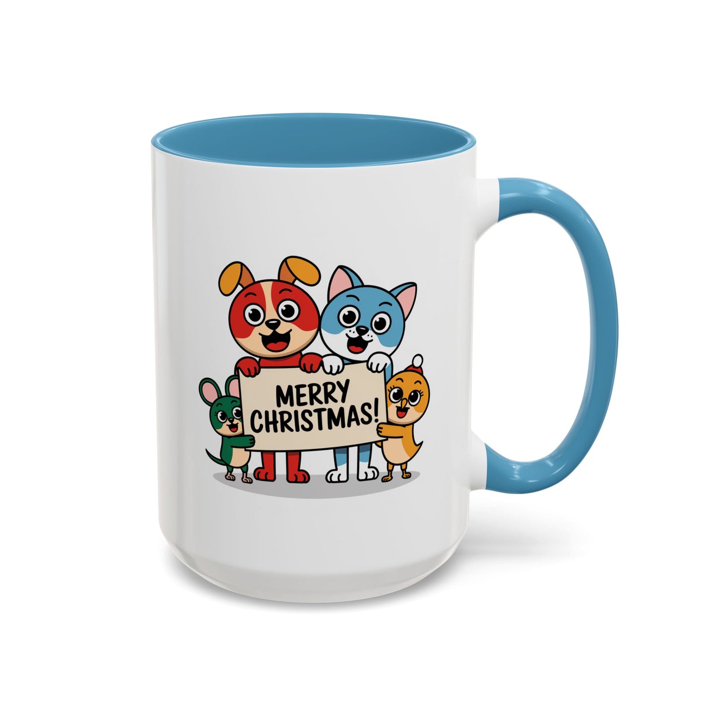 Christmas Mug - Merry Christmas Black Text Mouse Dog Cat Bird